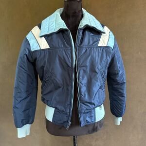 SKYR vintage ski jacket womens Medium black sun rainbow 80's puffer bomber
